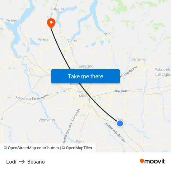 Lodi to Besano map