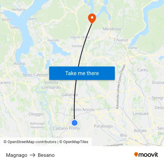 Magnago to Besano map