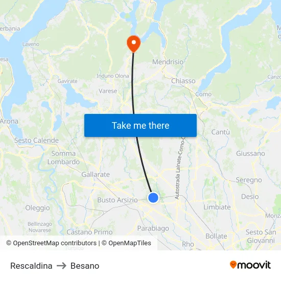 Rescaldina to Besano map