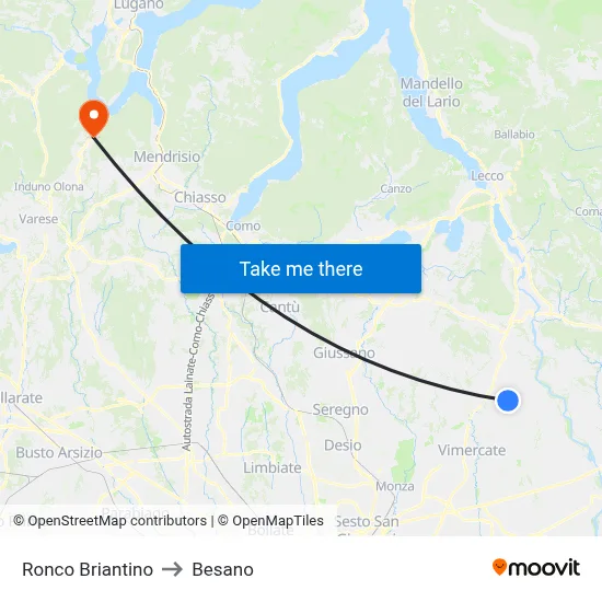 Ronco Briantino to Besano map