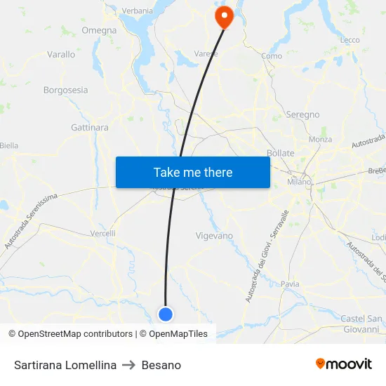 Sartirana Lomellina to Besano map