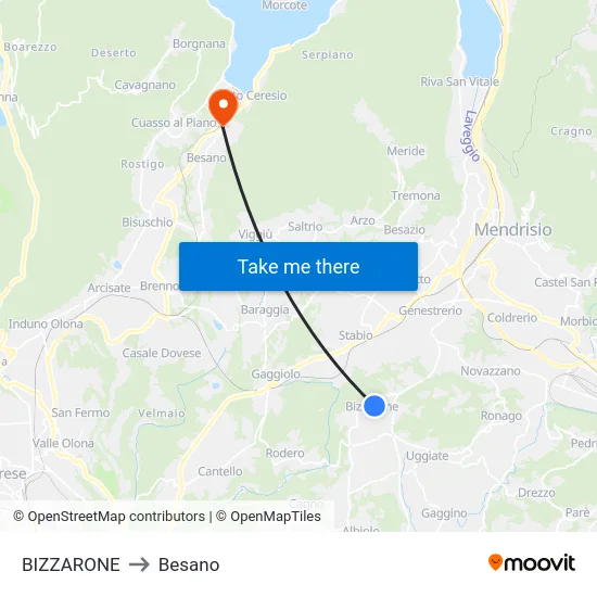 Bizzarone to Besano map