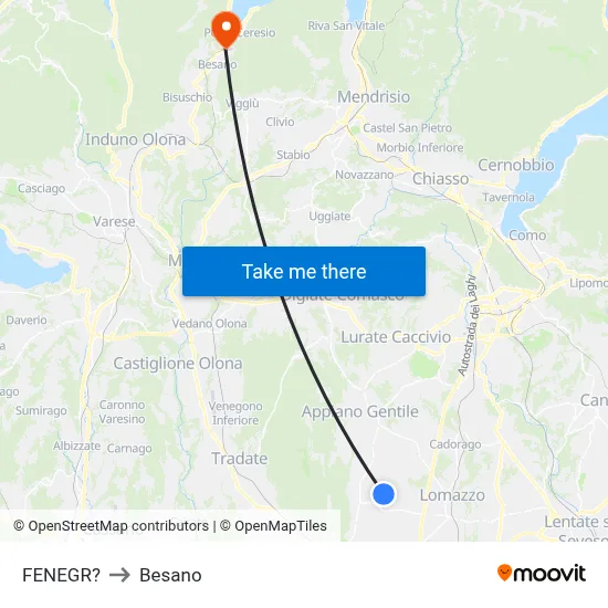 Fenegro to Besano map