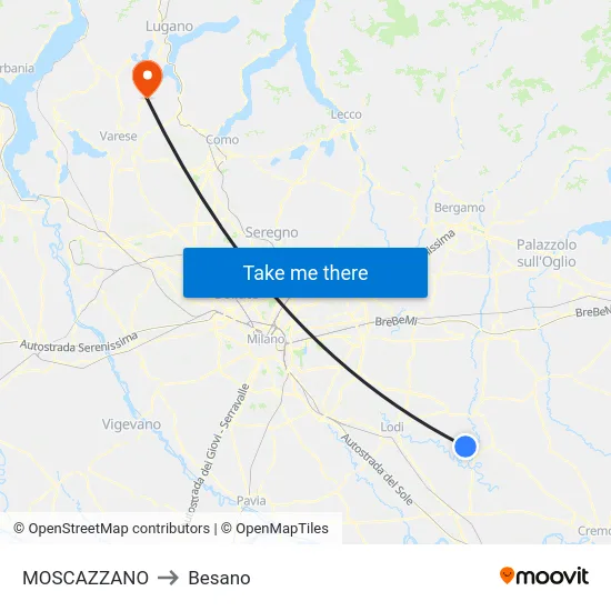 Moscazzano to Besano map