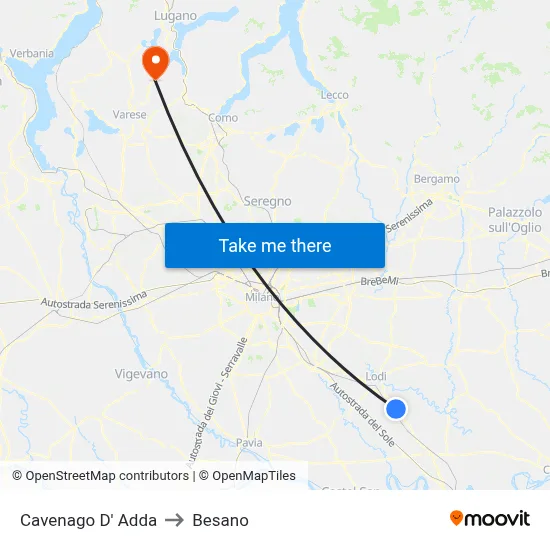 Cavenago D' Adda to Besano map