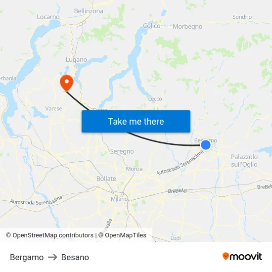 Bergamo to Besano map