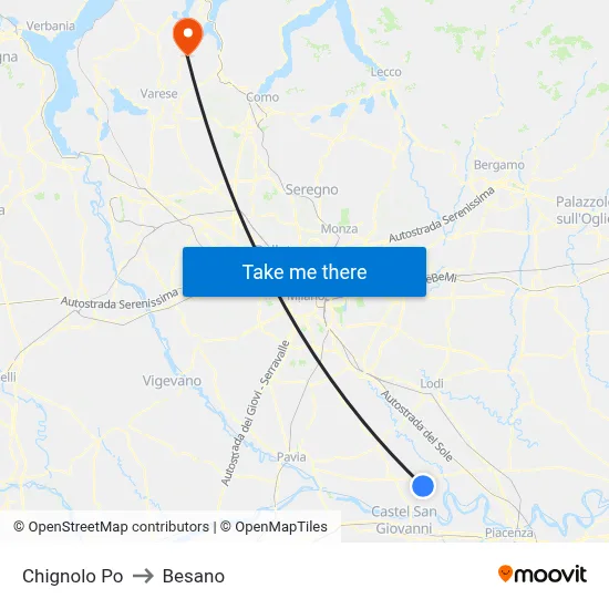 Chignolo Po to Besano map