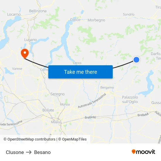 Clusone to Besano map