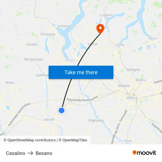 Casalino to Besano map