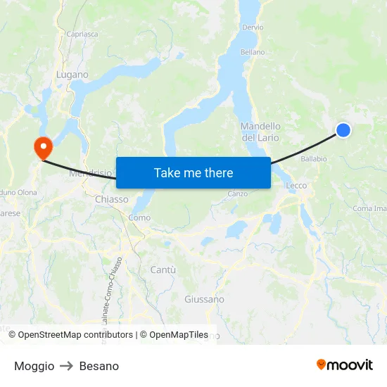Moggio to Besano map