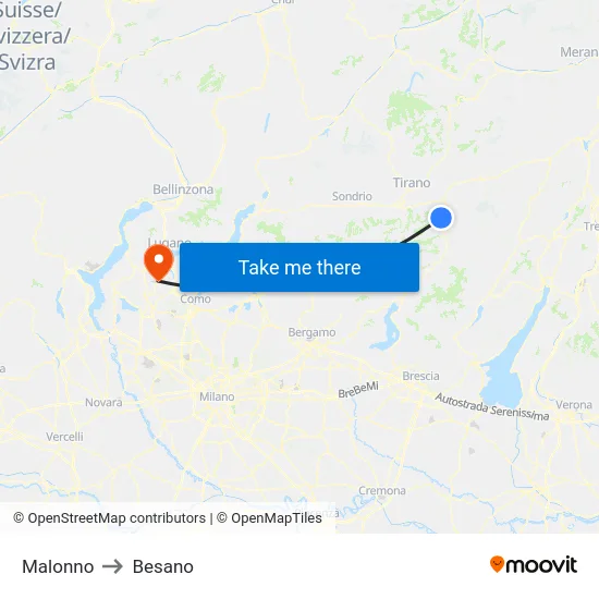 Malonno to Besano map