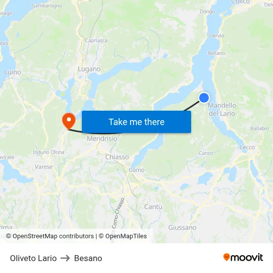 Oliveto Lario to Besano map