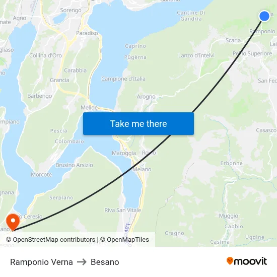 Ramponio Verna to Besano map