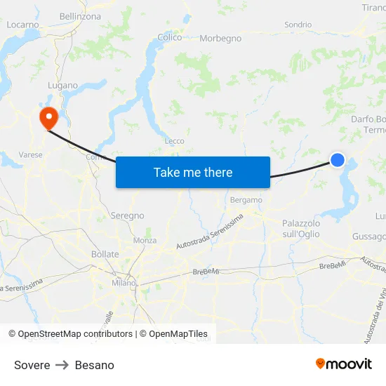 Sovere to Besano map