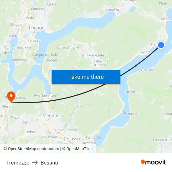 Tremezzo to Besano map