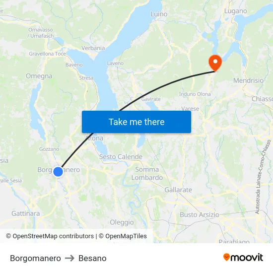 Borgomanero to Besano map