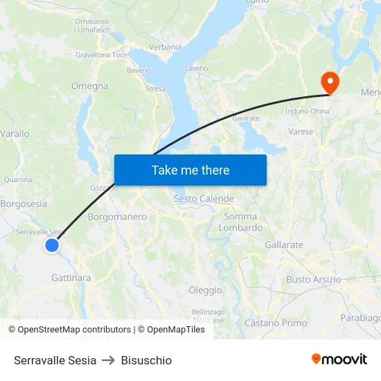 Serravalle Sesia to Bisuschio map