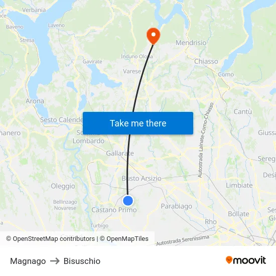 Magnago to Bisuschio map