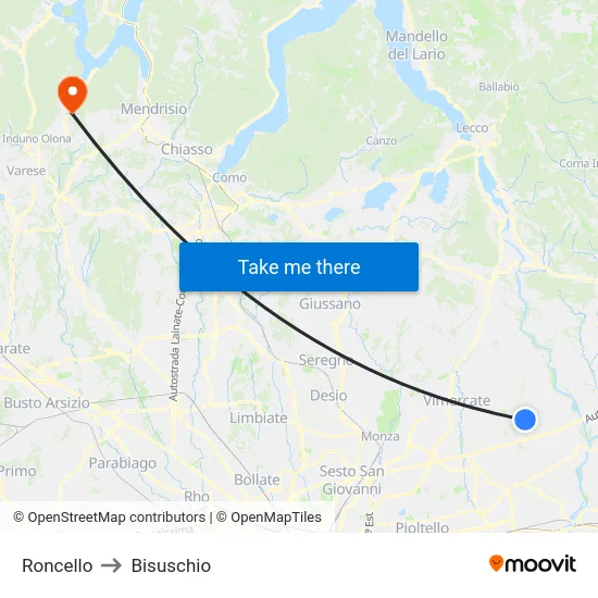 Roncello to Bisuschio map
