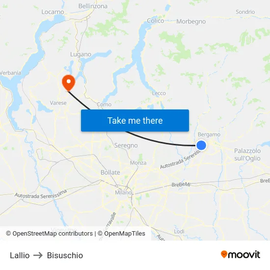 Lallio to Bisuschio map