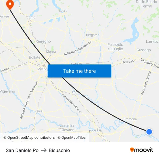 San Daniele Po to Bisuschio map