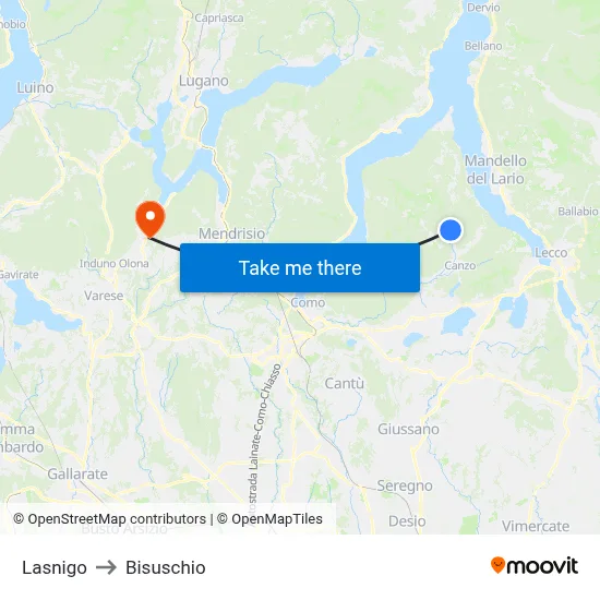 Lasnigo to Bisuschio map