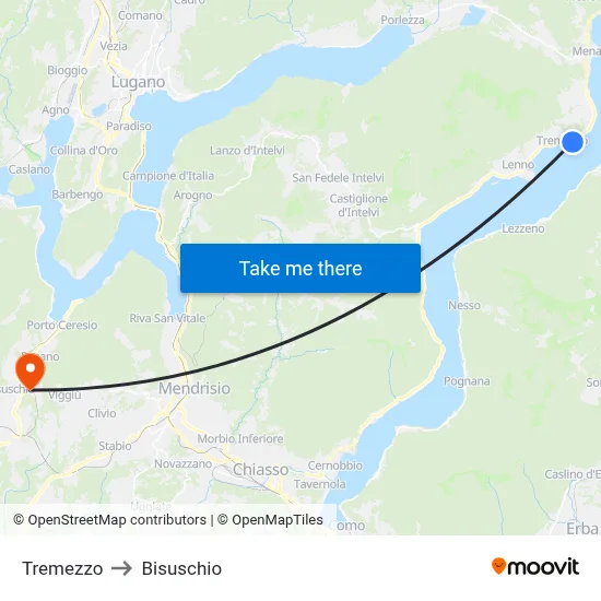Tremezzo to Bisuschio map