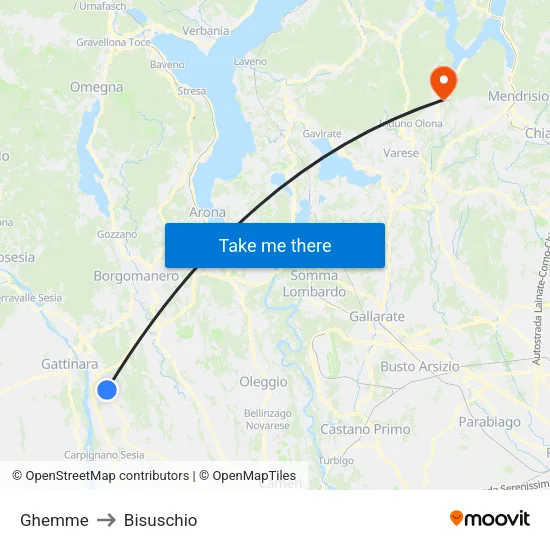 Ghemme to Bisuschio map