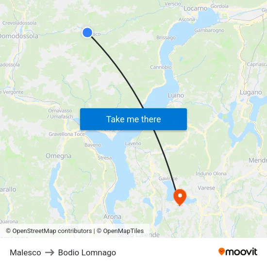 Malesco to Bodio Lomnago map