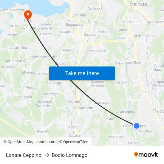Lonate Ceppino to Bodio Lomnago map