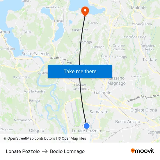 Lonate Pozzolo to Bodio Lomnago map