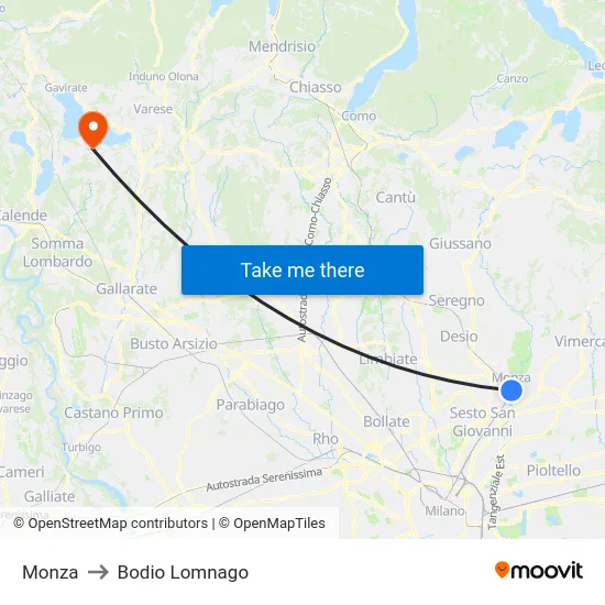 Monza to Bodio Lomnago map