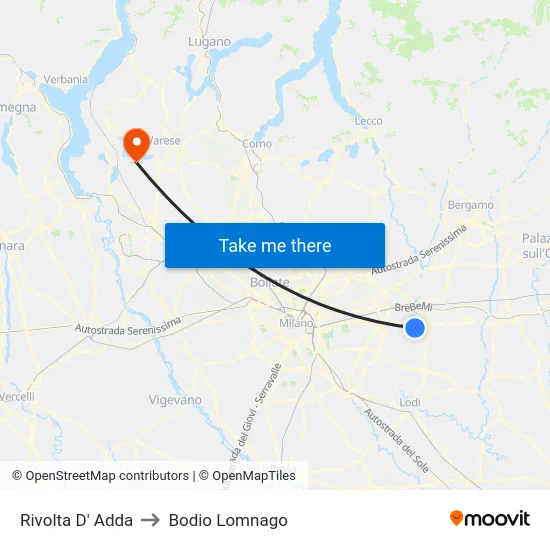 Rivolta D' Adda to Bodio Lomnago map