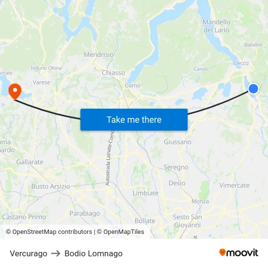 Vercurago to Bodio Lomnago map