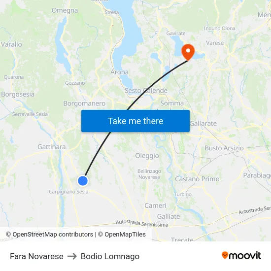 Fara Novarese to Bodio Lomnago map