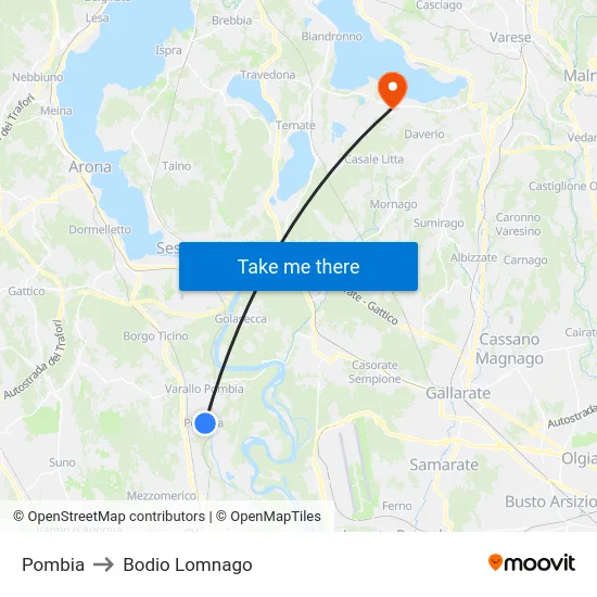 Pombia to Bodio Lomnago map