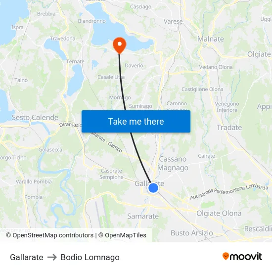 Gallarate to Bodio Lomnago map