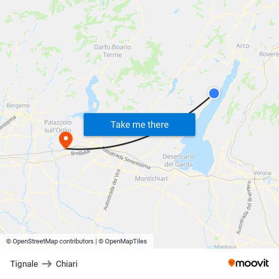 Tignale to Chiari map