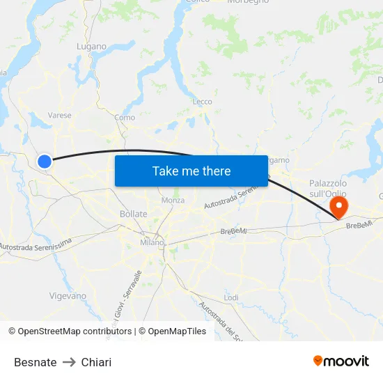 Besnate to Chiari map