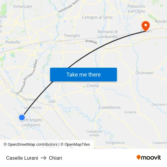 Caselle Lurani to Chiari map