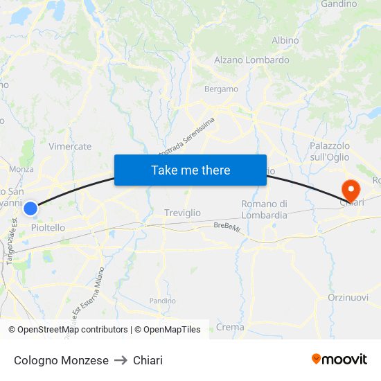 Cologno Monzese to Chiari map
