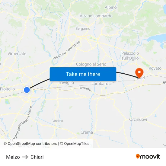 Melzo to Chiari map