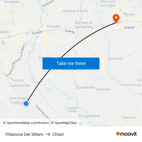 Villanova Del Sillaro to Chiari map