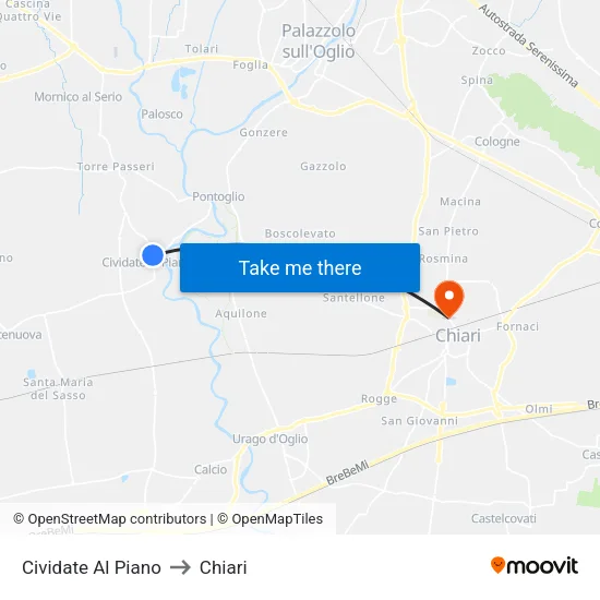 Cividate Al Piano to Chiari map