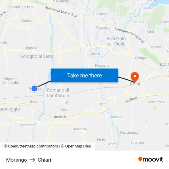 Morengo to Chiari map