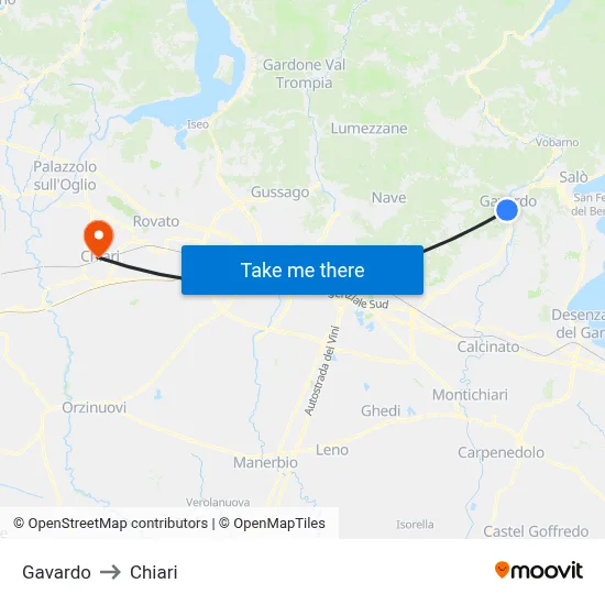 Gavardo to Chiari map
