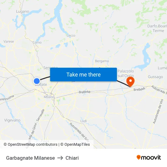 Garbagnate Milanese to Chiari map