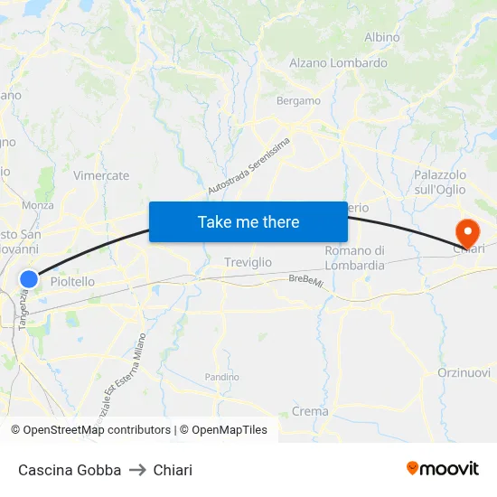 Cascina Gobba to Chiari map