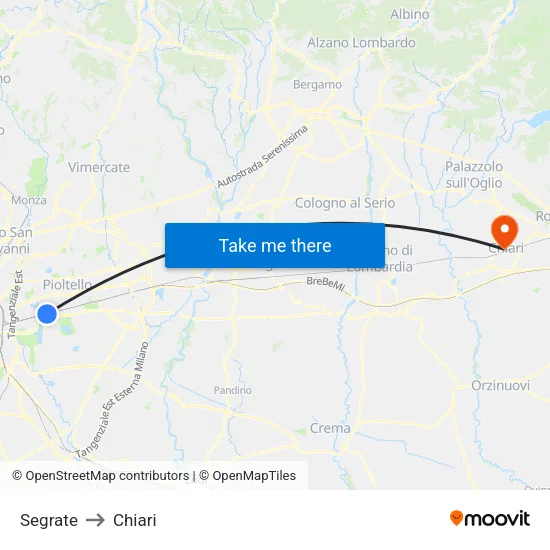 Segrate to Chiari map