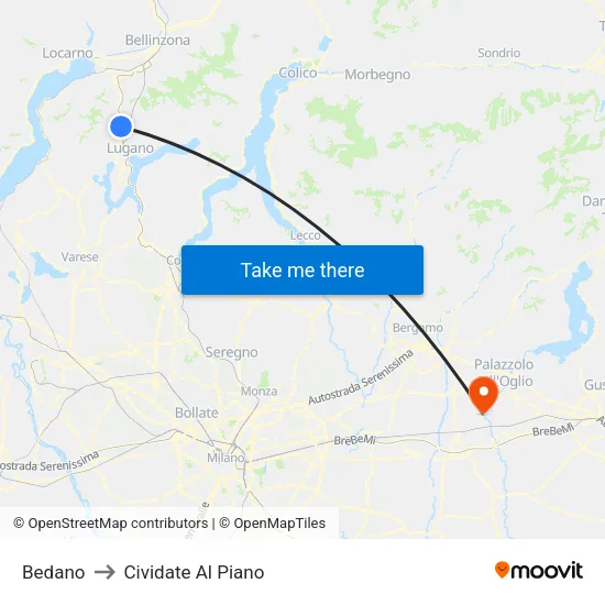 Bedano to Cividate Al Piano map